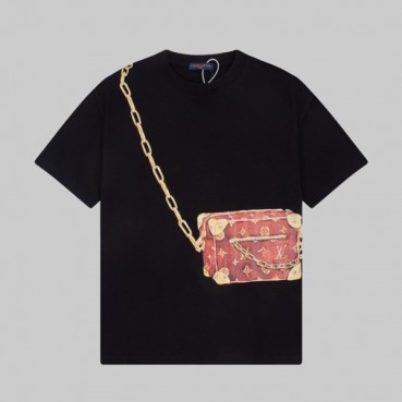 루이비통 남성 블랙 크루넥 반팔티 - Louis vuitton Mens Black Short sleeved Tshirts 