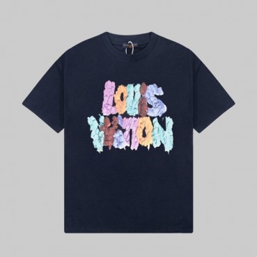 루이비통 남성 네이비 크루넥 반팔티 - Louis vuitton Mens Navy Short sleeved Tshirts 