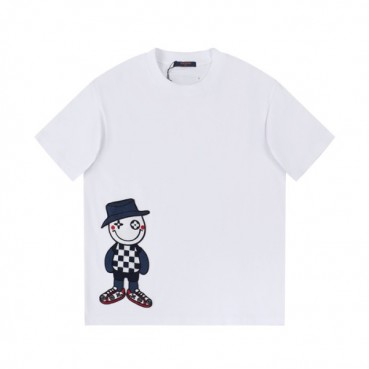 루이비통 남성 화이트 크루넥 반팔티 - Louis vuitton Mens White Short sleeved Tshirts 