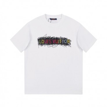 루이비통 남성 화이트 크루넥 반팔티 - Louis vuitton Mens White Short sleeved Tshirts 