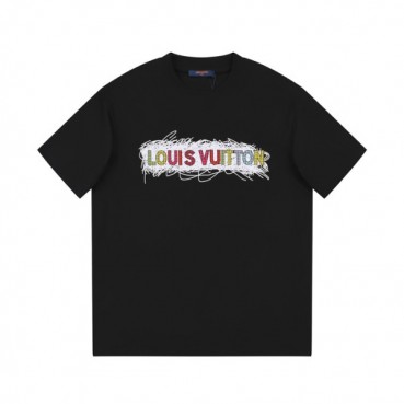 루이비통 남성 블랙 크루넥 반팔티 - Louis vuitton Mens Black Short sleeved Tshirts 