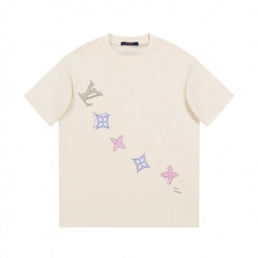 루이비통 남성  아이보리 크루넥 반팔티 - Louis vuitton Mens Ivory Short sleeved Tshirts 