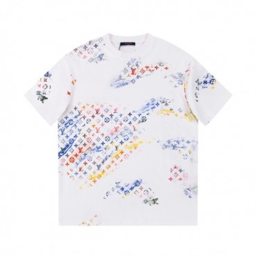 루이비통 남성 화이트 크루넥 반팔티 - Louis vuitton Mens White Short sleeved Tshirts 