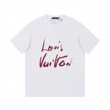 루이비통 남성 화이트 크루넥 반팔티 - Louis vuitton Mens White Short sleeved Tshirts 