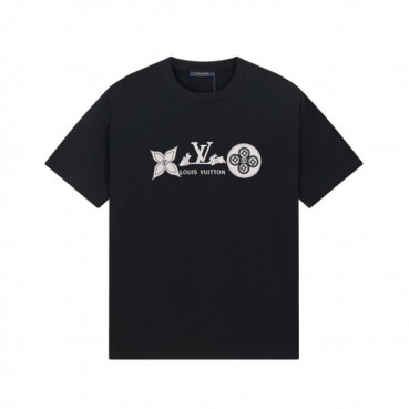 루이비통 남성 블랙 크루넥 반팔티 - Louis vuitton Mens Black Short sleeved Tshirts 