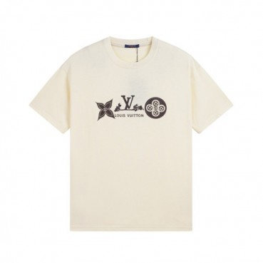 루이비통 남성 아이보리 크루넥 반팔티 - Louis vuitton Mens Ivory Short sleeved Tshirts 