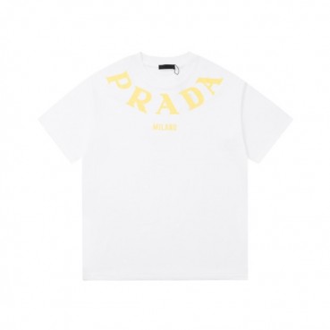프라다 남성 크루넥 화이트 반팔티 - Prada Mens White Short sleeved Tshirts 
