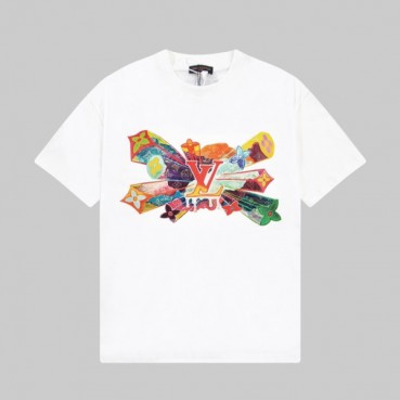 루이비통 남성 화이트 크루넥 반팔티 - Louis vuitton Mens White Short sleeved Tshirts 
