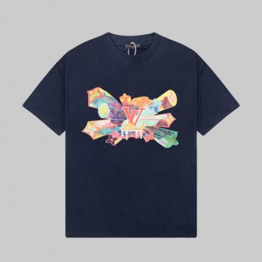 루이비통 남성 네이비 크루넥 반팔티 - Louis vuitton Mens Navy Short sleeved Tshirts 