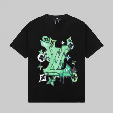 루이비통 남성 블랙 크루넥 반팔티 - Louis vuitton Mens Black Short sleeved Tshirts 