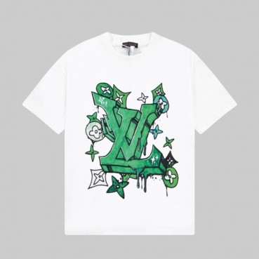 루이비통 남성 화이트 크루넥 반팔티 - Louis vuitton Mens White Short sleeved Tshirts 