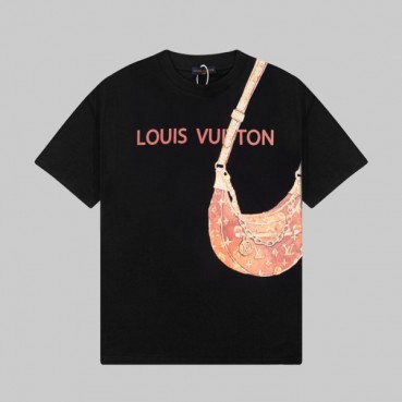 루이비통 남성 블랙 크루넥 반팔티 - Louis vuitton Mens Black Short sleeved Tshirts 