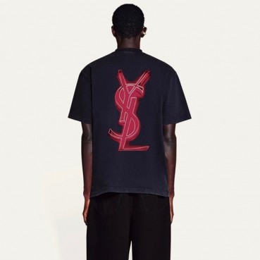 입생로랑 남성 블랙 크루넥 반팔티 - Saint laurent Mens Black Short sleeved Tshirts 