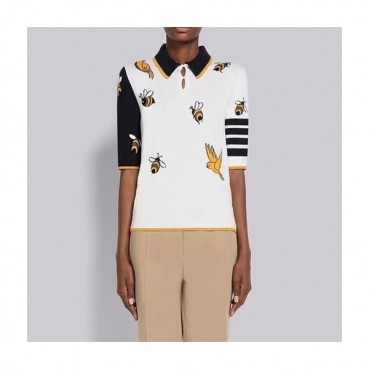 톰브라운 여성 화이트 폴로 반팔티 - Thom Browne Womens White Tshirts 