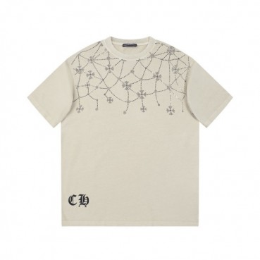 크롬하츠 남성 베이지 크루넥 반팔티 - Chrom Hearts Mens Beige Short sleeved Tshirts 
