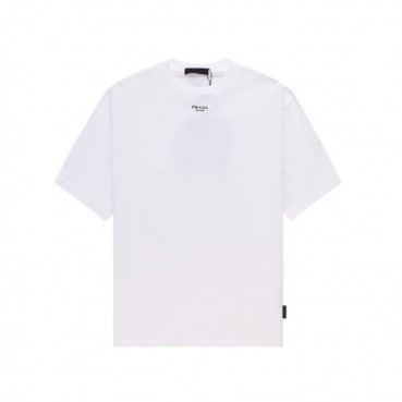 프라다 남성 크루넥 화이트 반팔티 - Prada Mens White Short sleeved Tshirts 