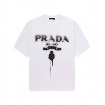 프라다 남성 크루넥 화이트 반팔티 - Prada Mens White Short sleeved Tshirts 