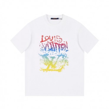 루이비통 남성 화이트 크루넥 반팔티 - Louis vuitton Mens White Short sleeved Tshirts 