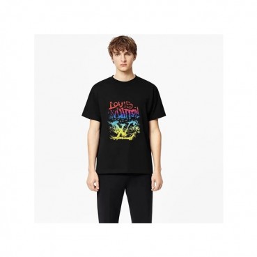 루이비통 남성 블랙 크루넥 반팔티 - Louis vuitton Mens Black Short sleeved Tshirts 
