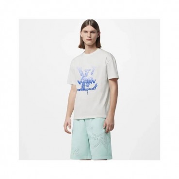 루이비통 남성 화이트 크루넥 반팔티 - Louis vuitton Mens White Short sleeved Tshirts 
