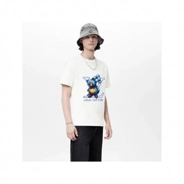 루이비통 남성 화이트 크루넥 반팔티 - Louis vuitton Mens White Short sleeved Tshirts 