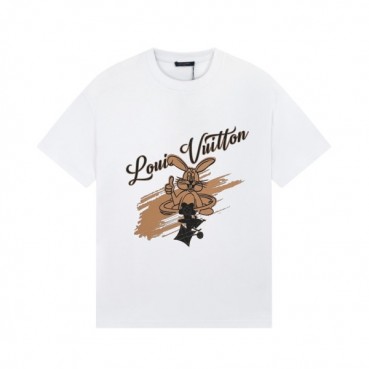 루이비통 남성 화이트 크루넥 반팔티 - Louis vuitton Mens White Short sleeved Tshirts 