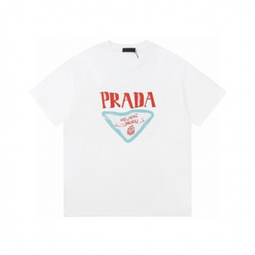 프라다 남성 크루넥 화이트 반팔티 - Prada Mens White Short sleeved Tshirts 