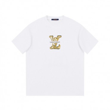 루이비통 남성 화이트 크루넥 반팔티 - Louis vuitton Mens White Short sleeved Tshirts 