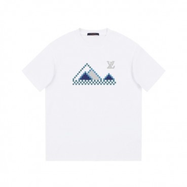 루이비통 남성 화이트 크루넥 반팔티 - Louis vuitton Mens White Short sleeved Tshirts 