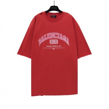 발렌시아가 남성 레드 크루넥 반팔티 - Balenciaga Mens Red Short sleeved Tshirts 