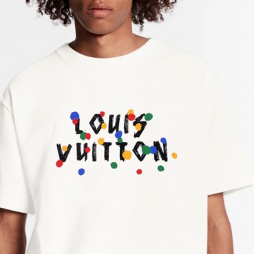 루이비통 남성 화이트 크루넥 반팔티 - Louis vuitton Mens White Short sleeved Tshirts 