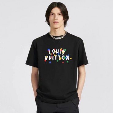 루이비통 남성 블랙 크루넥 반팔티 - Louis vuitton Mens Black Short sleeved Tshirts 