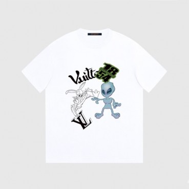 루이비통 남성 화이트 크루넥 반팔티 - Louis vuitton Mens White Short sleeved Tshirts 