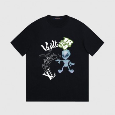 루이비통 남성 블랙 크루넥 반팔티 - Louis vuitton Mens Black Short sleeved Tshirts 