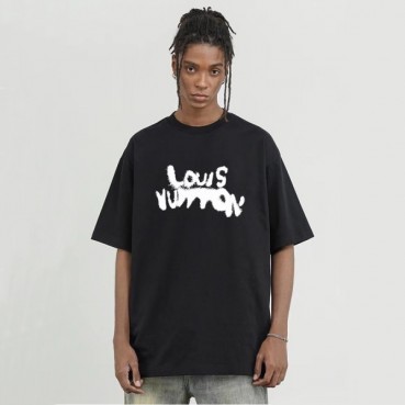 루이비통 남성 블랙 크루넥 반팔티 - Louis vuitton Mens Black Short sleeved Tshirts 