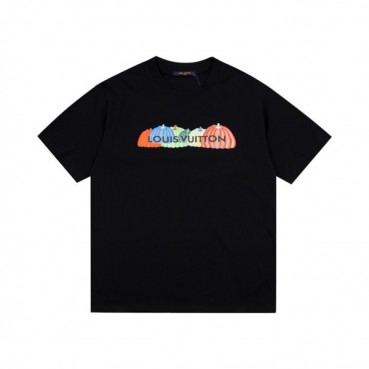 루이비통 남성 블랙 크루넥 반팔티 - Louis vuitton Mens Black Short sleeved Tshirts 
