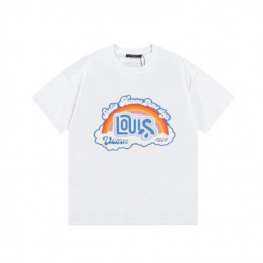 루이비통 남성 화이트 크루넥 반팔티 - Louis vuitton Mens White Short sleeved Tshirts 