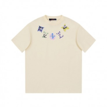 루이비통 남성 아이보리 크루넥 반팔티 - Louis vuitton Mens Ivory Short sleeved Tshirts 