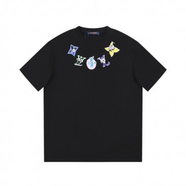 루이비통 남성 블랙 크루넥 반팔티 - Louis vuitton Mens Black Short sleeved Tshirts 