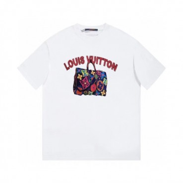 루이비통 남성 화이트 크루넥 반팔티 - Louis vuitton Mens White Short sleeved Tshirts 