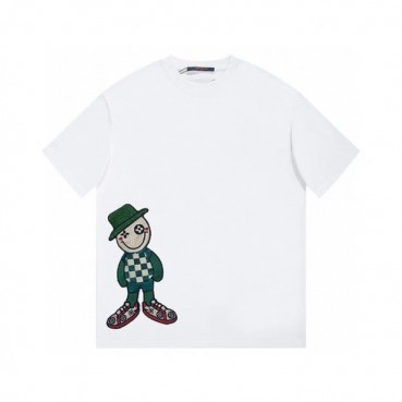 루이비통 남성 화이트 크루넥 반팔티 - Louis vuitton Mens White Short sleeved Tshirts 