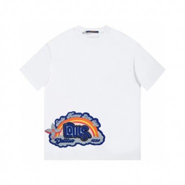 루이비통 남성 화이트 크루넥 반팔티 - Louis vuitton Mens White Short sleeved Tshirts 