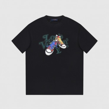 루이비통 남성 블랙 크루넥 반팔티 - Louis vuitton Mens Black Short sleeved Tshirts 