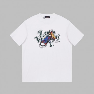 루이비통 남성 화이트 크루넥 반팔티 - Louis vuitton Mens White Short sleeved Tshirts 