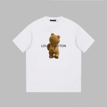 루이비통 남성 화이트 크루넥 반팔티 - Louis vuitton Mens White Short sleeved Tshirts 