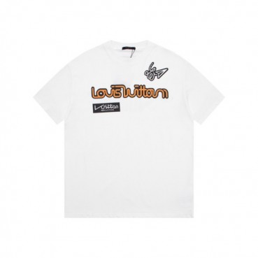 루이비통 남성 화이트 크루넥 반팔티 - Louis vuitton Mens White Short sleeved Tshirts 