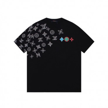 루이비통 남성 블랙 크루넥 반팔티 - Louis vuitton Mens Black Short sleeved Tshirts 