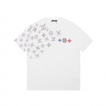 루이비통 남성 화이트 크루넥 반팔티 - Louis vuitton Mens White Short sleeved Tshirts 