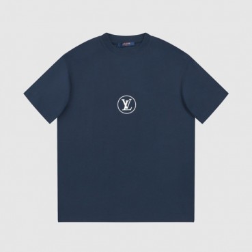 루이비통 남성 네이비 크루넥 반팔티 - Louis vuitton Mens Navy Short sleeved Tshirts 