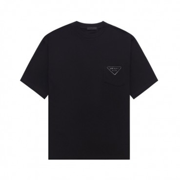 프라다 남성 크루넥 블랙 반팔티 - Prada Mens Black Short sleeved Tshirts 